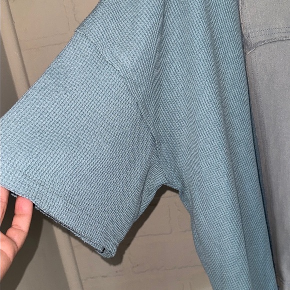 POL distressed shirt short sleeve waffle knit raw hem oversized blue grunge - Picture 3 of 5